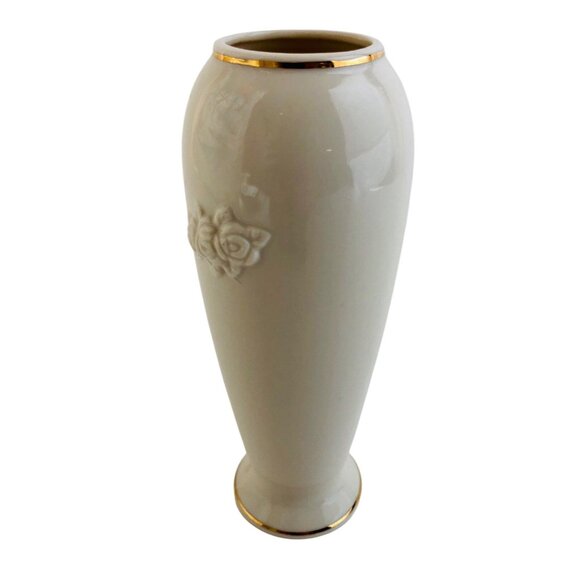 Lenox Rose Blossom Bud Vase Cream China 24kt Gold Trimmed Embossed Floral 8 in - Picture 8 of 10